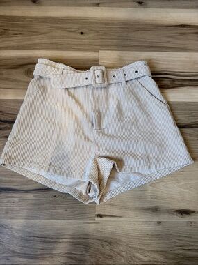 Altar'd State Cream High-Waist Corduroy Belted Shorts